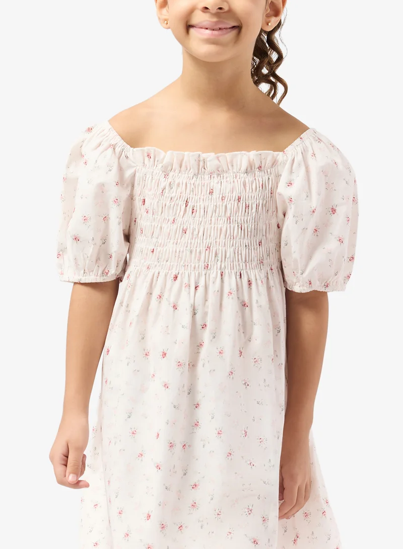 Pinata  Smocked Puff Sleeve Printed Dress for Women | Best Price UAE